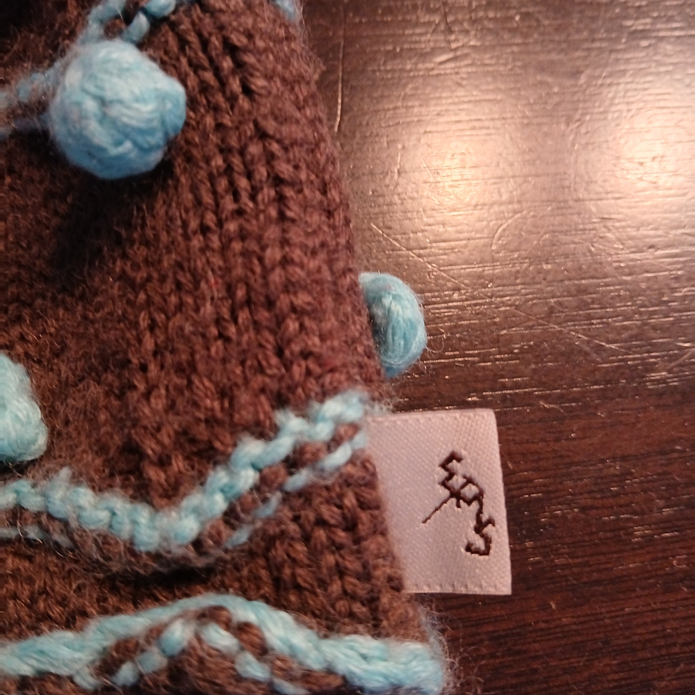 Brown and Blue Kids Knit Beanie - Picture 3 of 11